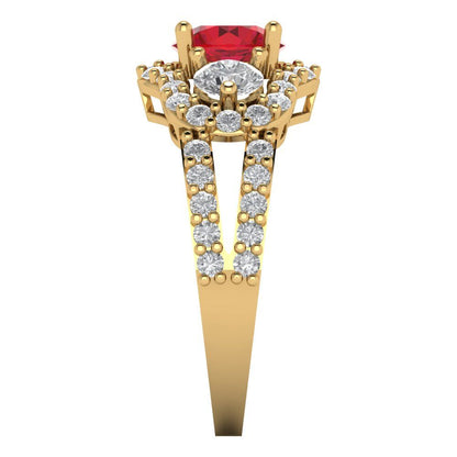 2.16 cttw Simulated Pink Tourmaline Three-Stone Engagement Ring - Solid Gold (Round Cut,6.5mm)