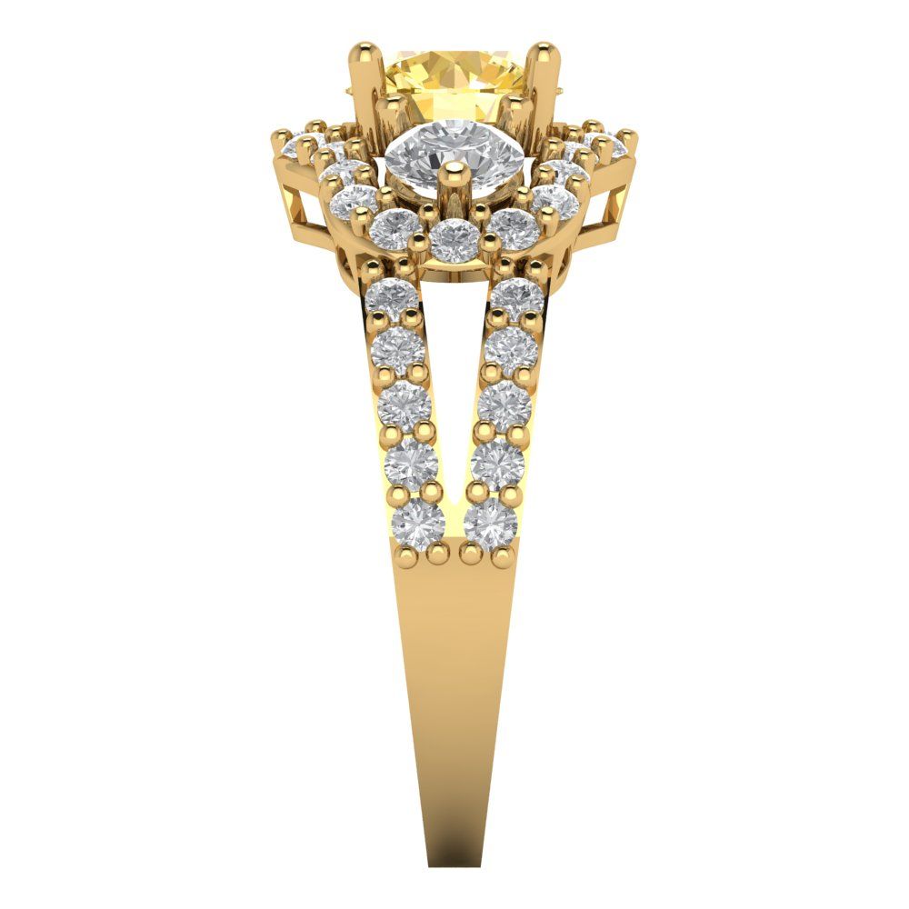 2.16 cttw Zirconia Simulated Yellow Diamond Three-Stone Engagement Ring - Solid Gold (VVS1, Round Cut,6.5mm)