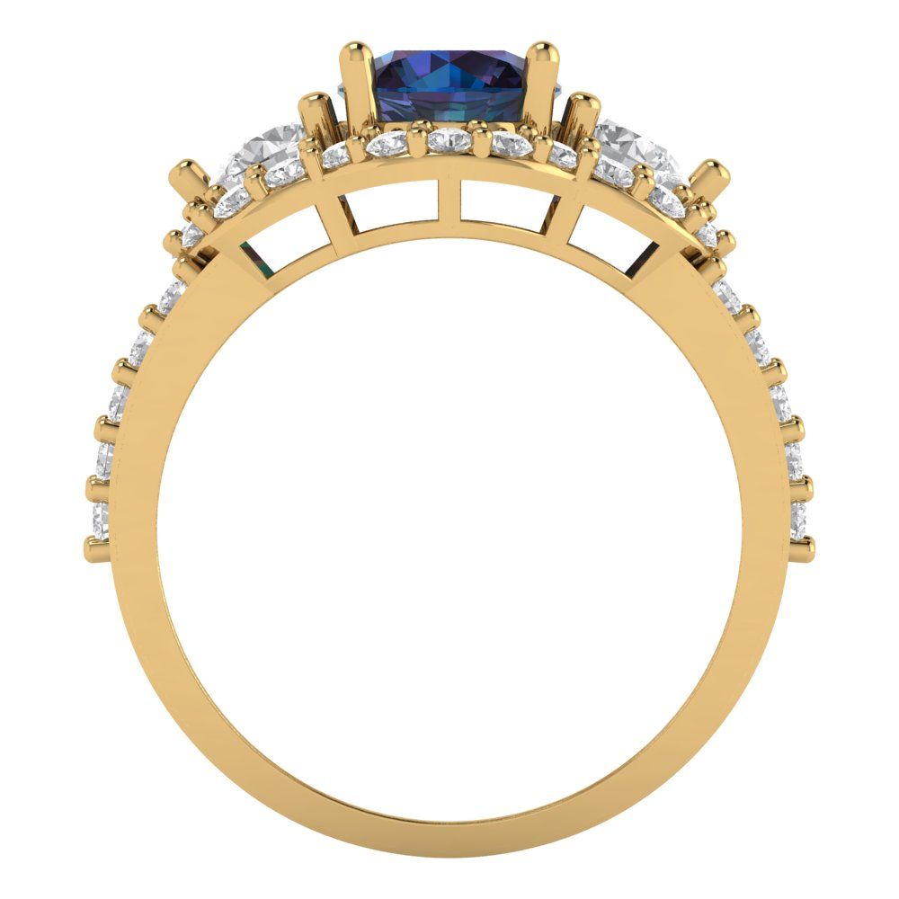 2.16 cttw Simulated Alexandrite Three-Stone Engagement Ring - Solid Gold (Round Cut,6.5mm)