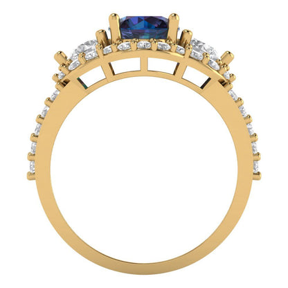 2.16 cttw Simulated Alexandrite Three-Stone Engagement Ring - Solid Gold (Round Cut,6.5mm)