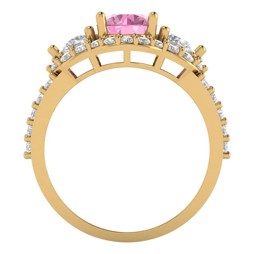 2.16 cttw Zirconia Simulated Pink Diamond Three-Stone Engagement Ring - Solid Gold (VVS1, Round Cut,6.5mm)