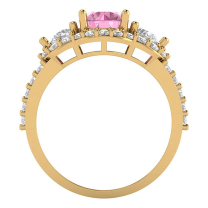 2.16 cttw Zirconia Simulated Pink Diamond Three-Stone Engagement Ring - Solid Gold (VVS1, Round Cut,6.5mm)