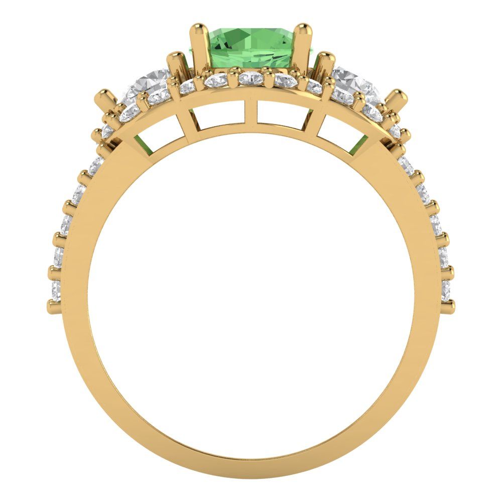2.16 cttw Zirconia Simulated Green Diamond Three-Stone Engagement Ring - Solid Gold (VVS1, Round Cut,6.5mm)