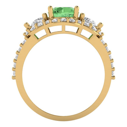 2.16 cttw Zirconia Simulated Green Diamond Three-Stone Engagement Ring - Solid Gold (VVS1, Round Cut,6.5mm)
