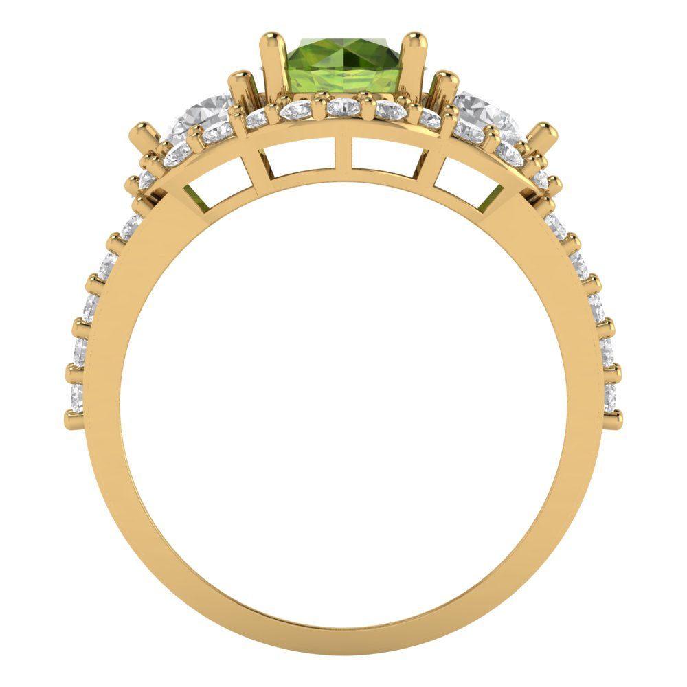 2.16 cttw Natural Peridot Three-Stone Engagement Ring - Solid Gold (Round Cut,6.5mm)