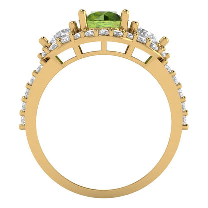 2.16 cttw Natural Peridot Three-Stone Engagement Ring - Solid Gold (Round Cut,6.5mm)