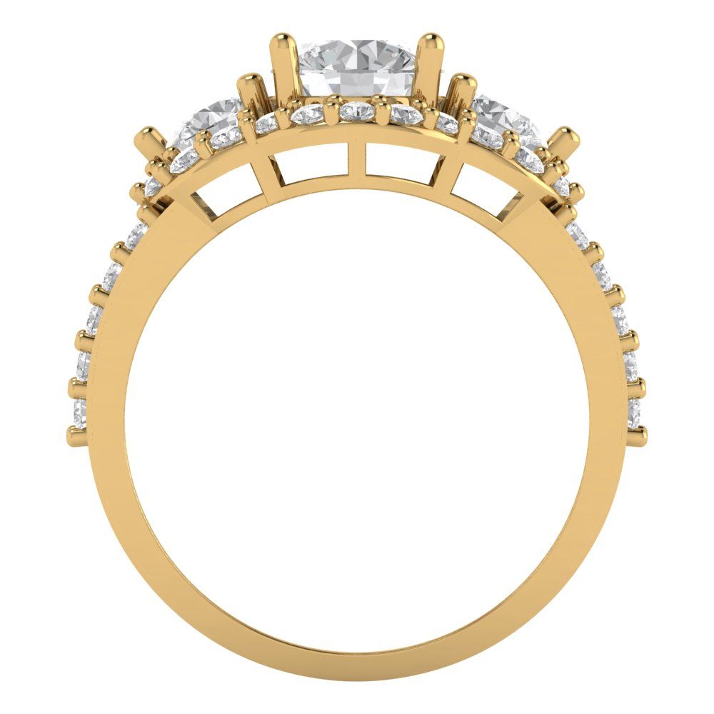 2.16 cttw White Sapphire Three-Stone Engagement Ring - Solid Gold (Round Cut,6.5mm)