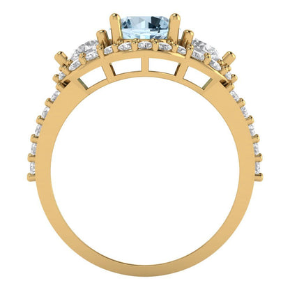 2.16 cttw Natural Sky Blue Topaz Three-Stone Engagement Ring - Solid Gold (Round Cut,6.5mm)