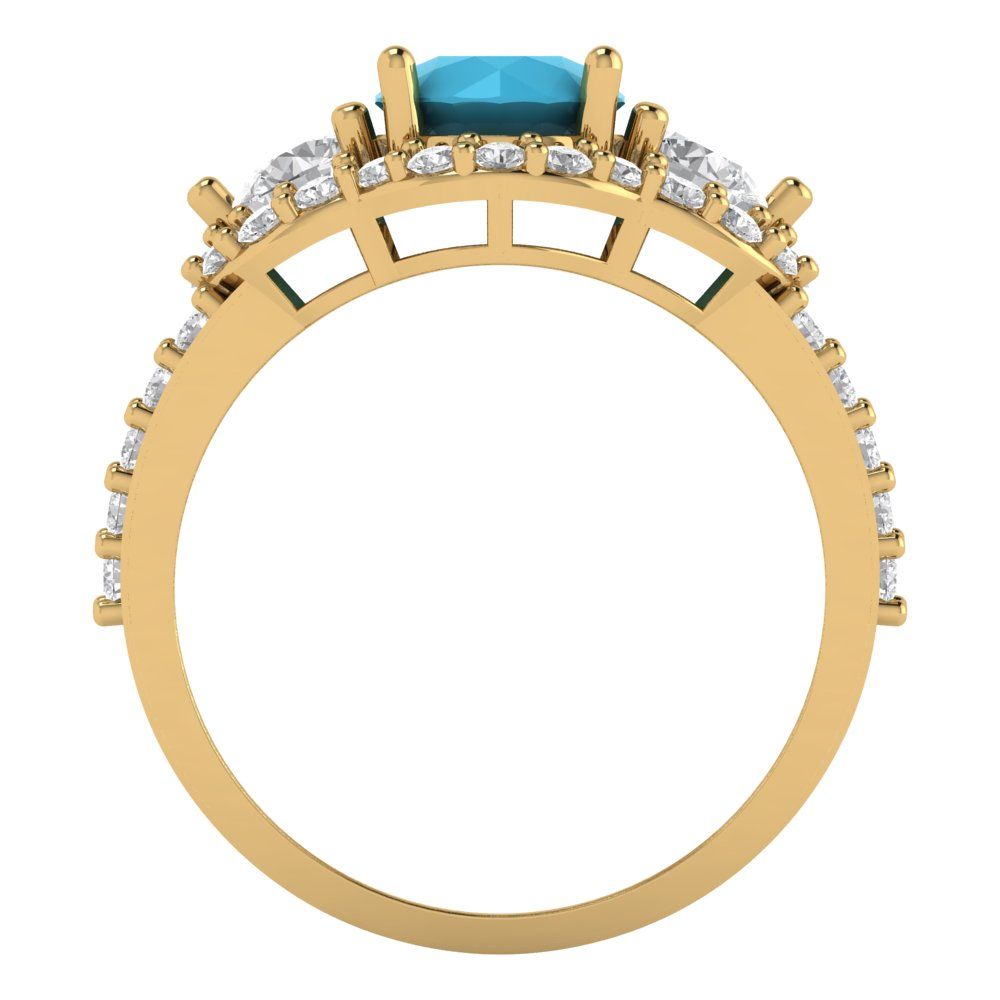 2.16 cttw Simulated Turquoise Three-Stone Engagement Ring - Solid Gold (Round Cut,6.5mm)