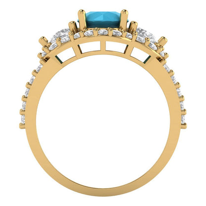 2.16 cttw Simulated Turquoise Three-Stone Engagement Ring - Solid Gold (Round Cut,6.5mm)