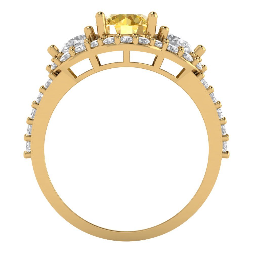 2.16 cttw Natural Citrine Three-Stone Engagement Ring - Solid Gold (Round Cut,6.5mm)