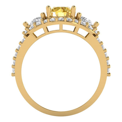 2.16 cttw Natural Citrine Three-Stone Engagement Ring - Solid Gold (Round Cut,6.5mm)