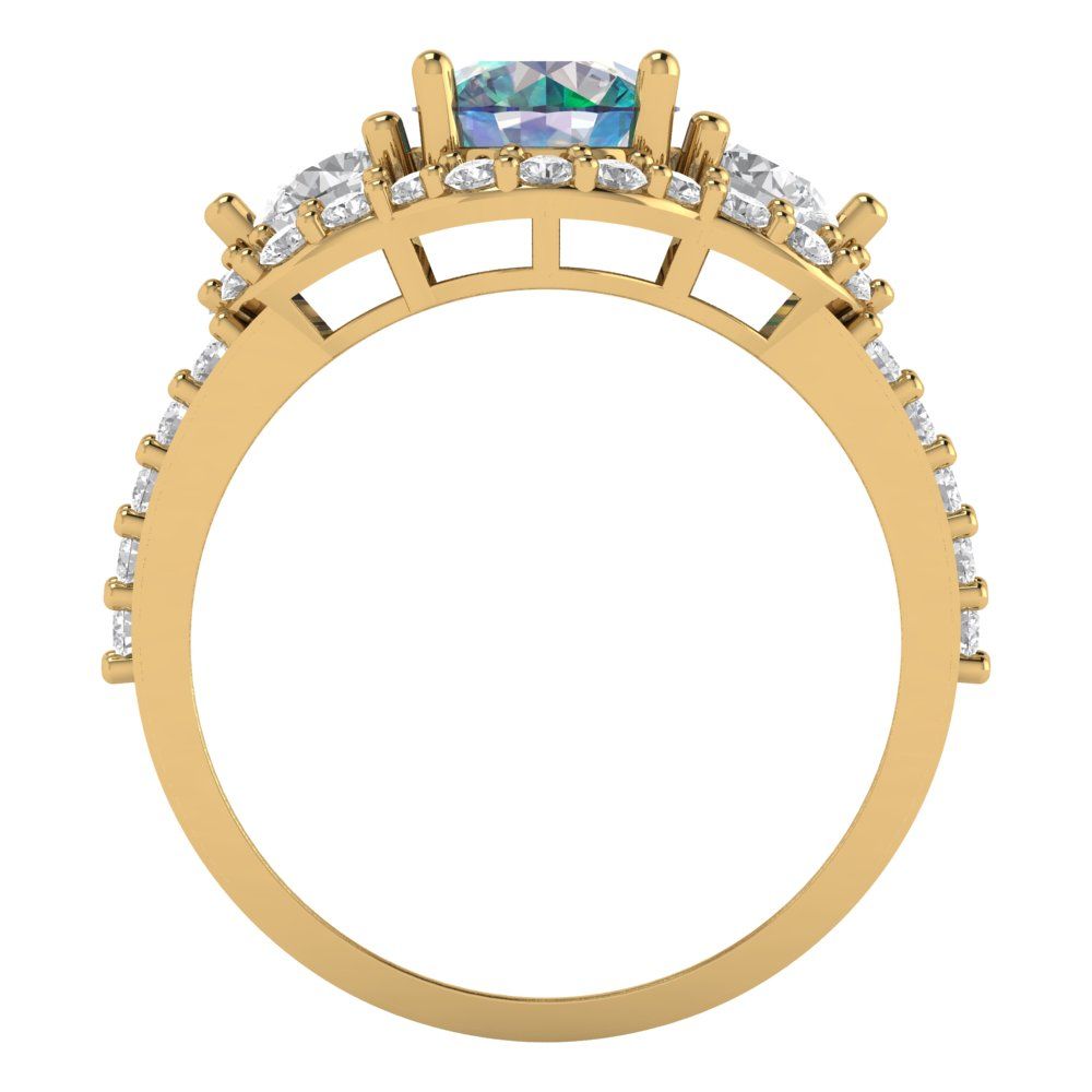 2.16 cttw Blue Moissanite Three-Stone Engagement Ring - Solid Gold (Round Cut,6.5mm)