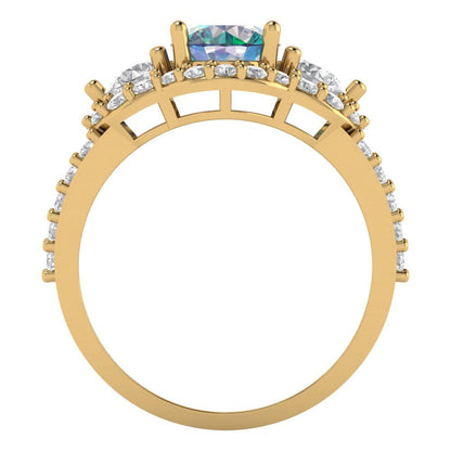 2.16 cttw Blue Moissanite Three-Stone Engagement Ring - Solid Gold (Round Cut,6.5mm)