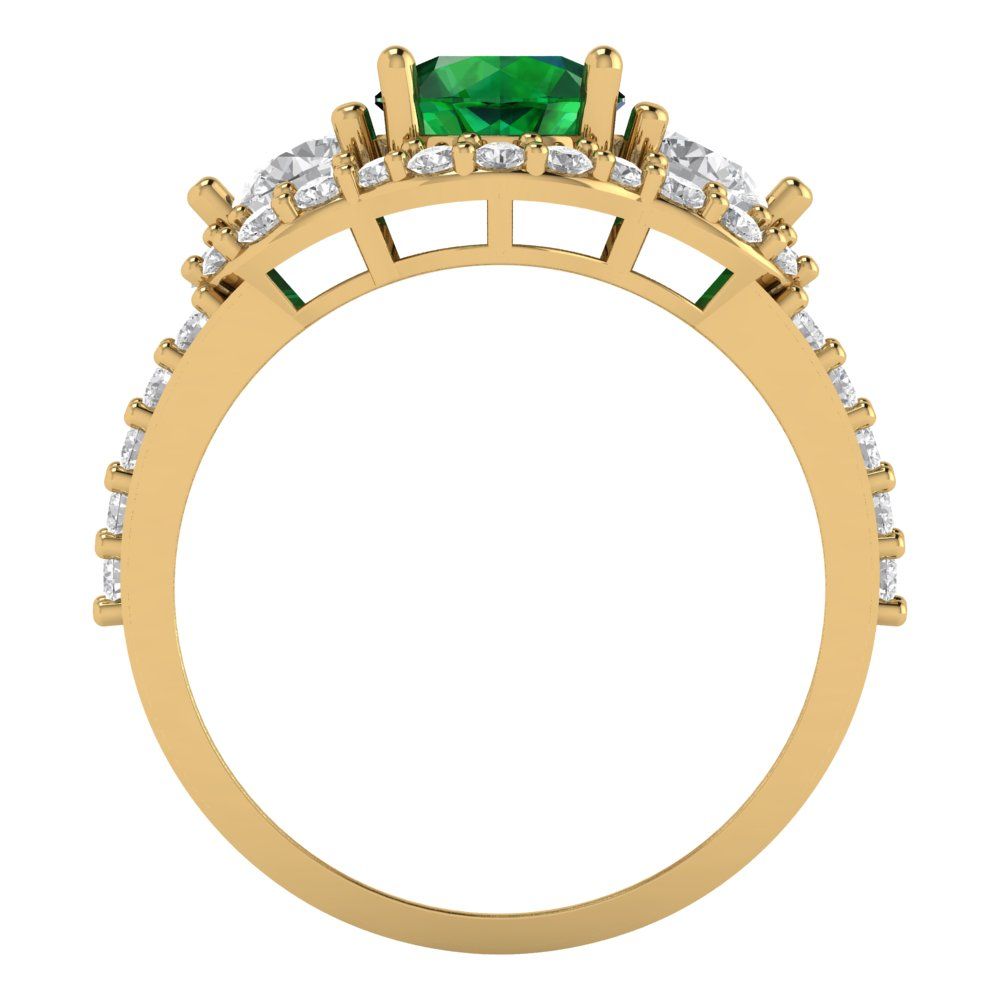 2.16 cttw Simulated Emerald Three-Stone Engagement Ring - Solid Yellow Gold (VVS1, Round Cut,6.5mm)