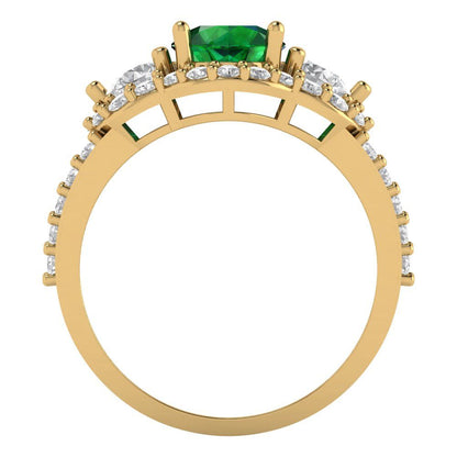 2.16 cttw Simulated Emerald Three-Stone Engagement Ring - Solid Yellow Gold (VVS1, Round Cut,6.5mm)
