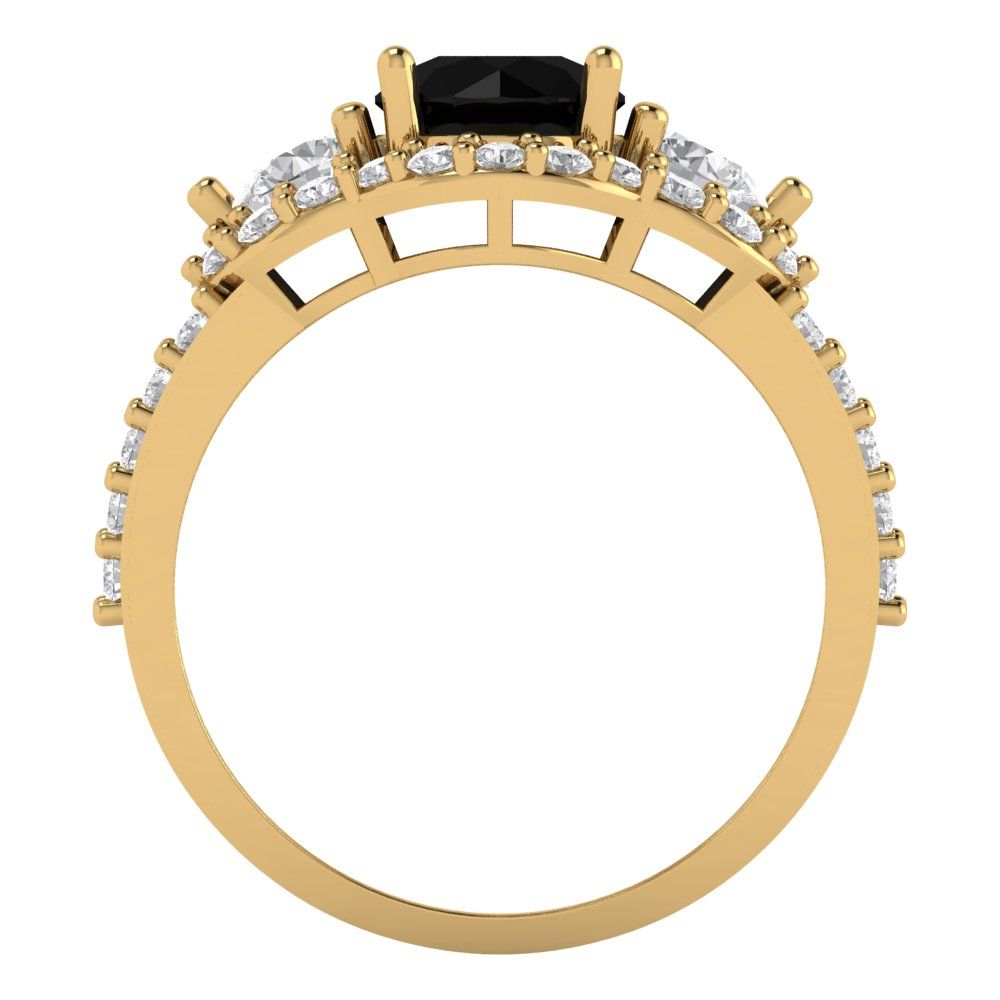 2.16 cttw Natural Onyx Three-Stone Engagement Ring - Solid Gold (Round Cut,6.5mm)