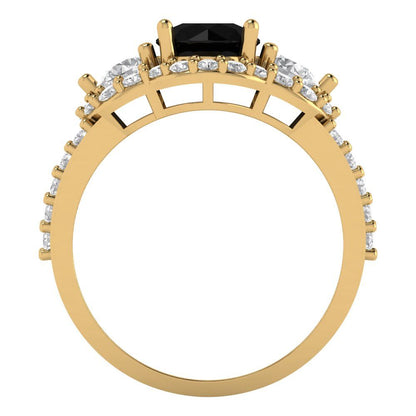 2.16 cttw Natural Onyx Three-Stone Engagement Ring - Solid Gold (Round Cut,6.5mm)