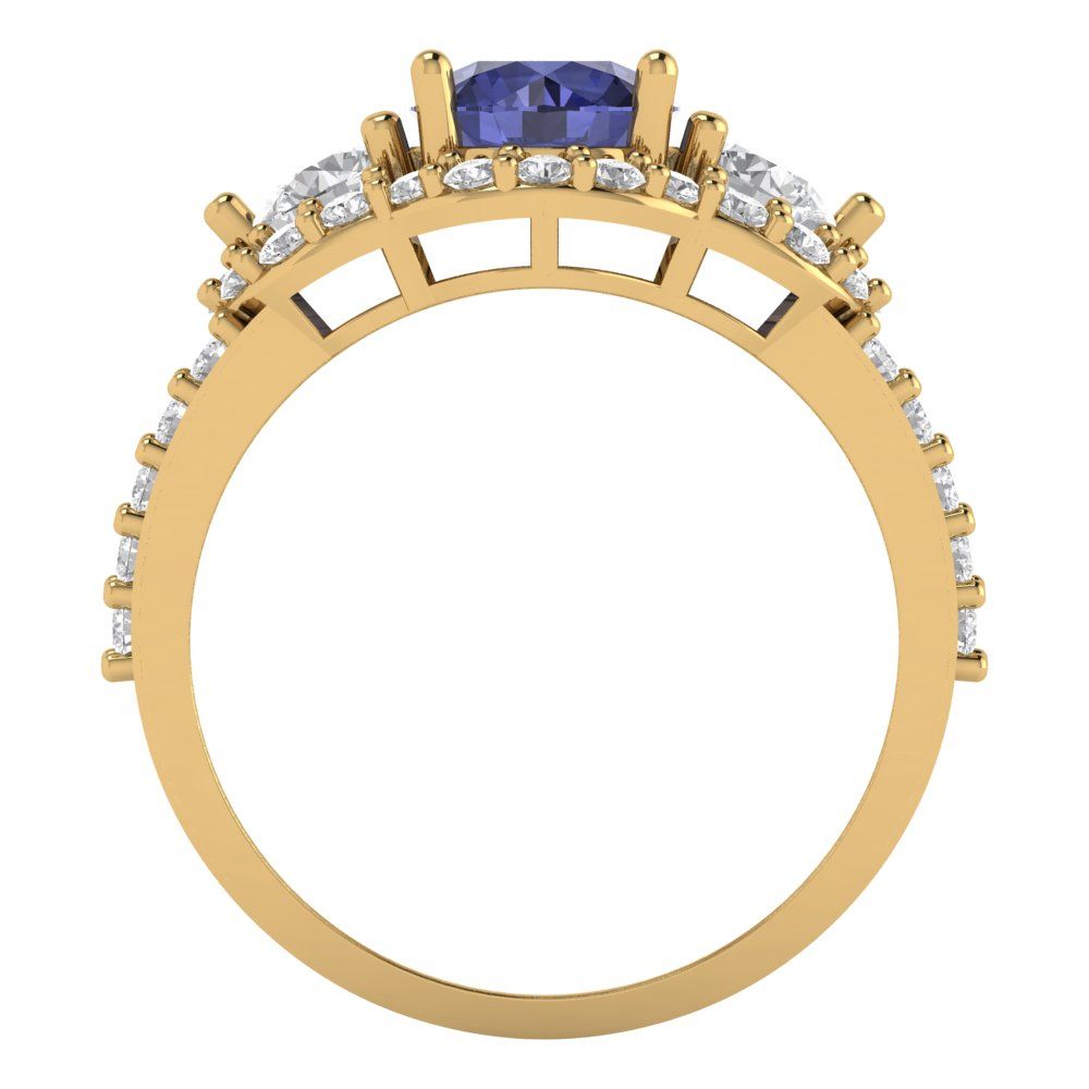 2.16 cttw Simulated Tanzanite Three-Stone Engagement Ring - Solid Gold (Round Cut,6.5mm)