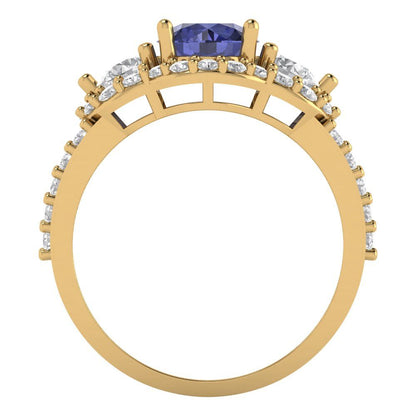 2.16 cttw Simulated Tanzanite Three-Stone Engagement Ring - Solid Gold (Round Cut,6.5mm)