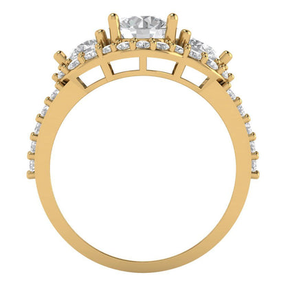 2.16 cttw Certified Moissanite Three-Stone Engagement Ring - Solid Gold (VVS1, D-F,Round Cut,6.5mm)