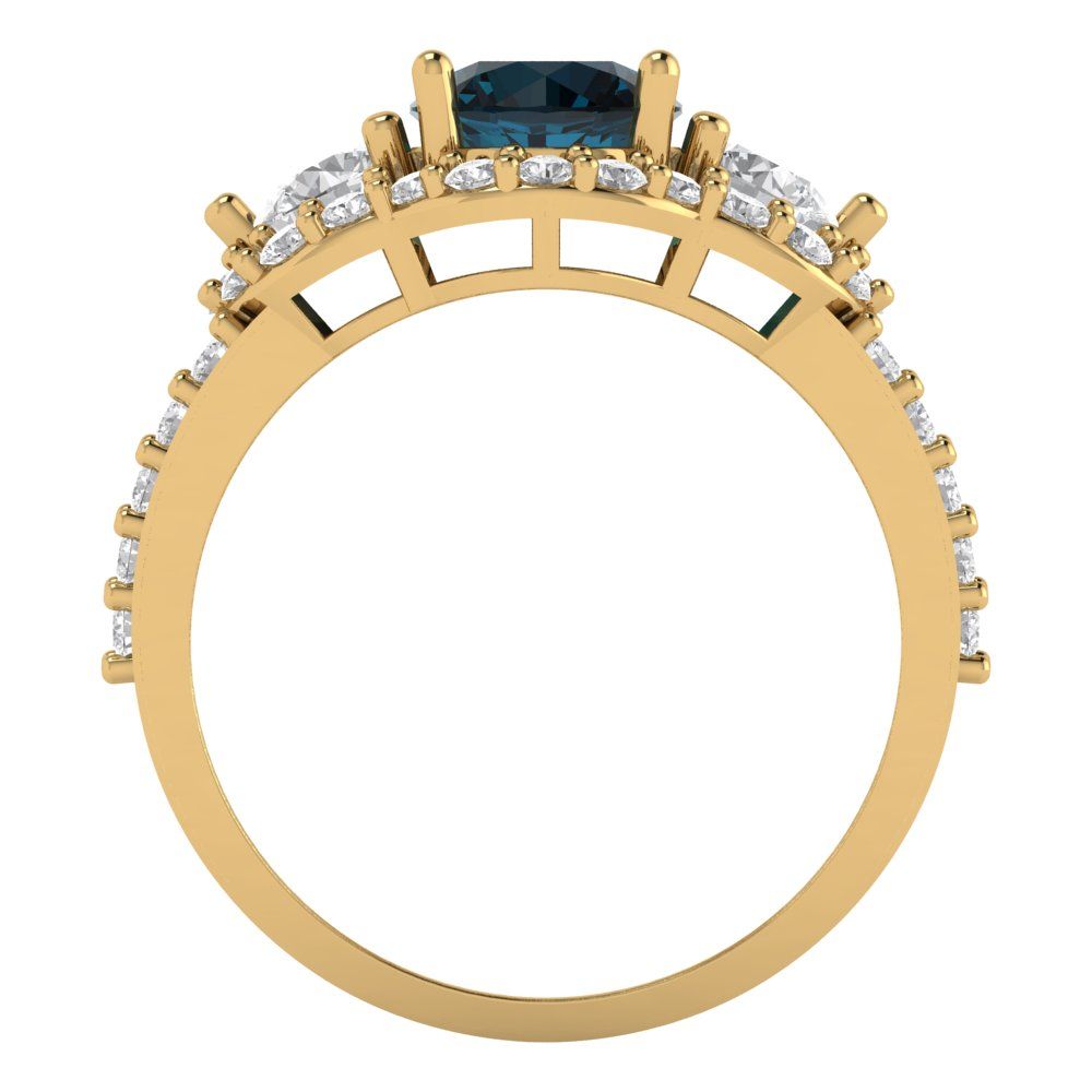 2.16 cttw Natural London Blue Topaz Three-Stone Engagement Ring - Solid Gold (Round Cut,6.5mm)