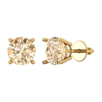 4 ctw Morganite Studs Earrings | 8.0mm Round Cut White Gold Screw back | February Birthstone