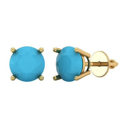 4 ctw Turquoise Studs Earrings | 8.0mm Round Cut White Gold Screw back | December Birthstone