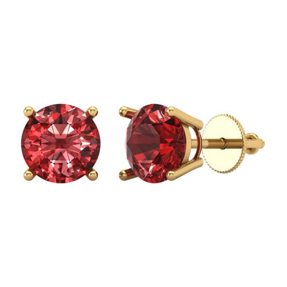 4 ctw Garnet Studs Earrings | 8.0mm Round Cut White Gold Screw back | January Birthstone