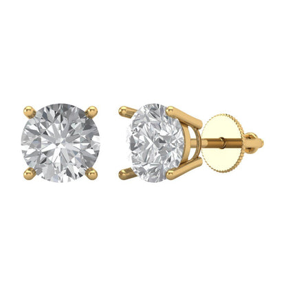 4 ctw Zirconia Diamond Studs Earrings | 8.0mm Round Cut White Gold Screw back | April Birthstone