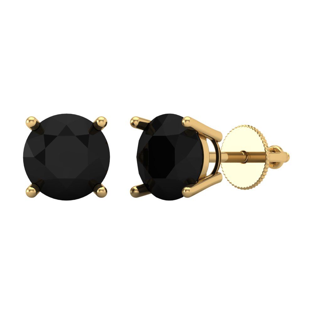 4 ctw Onyx Studs Earrings | 8.0mm Round Cut White Gold Screw back | July Birthstone