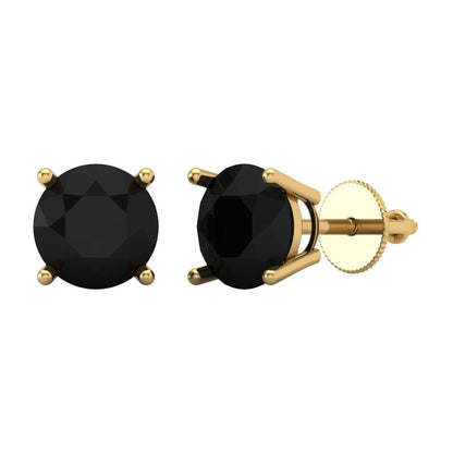 4 ctw Onyx Studs Earrings | 8.0mm Round Cut White Gold Screw back | July Birthstone