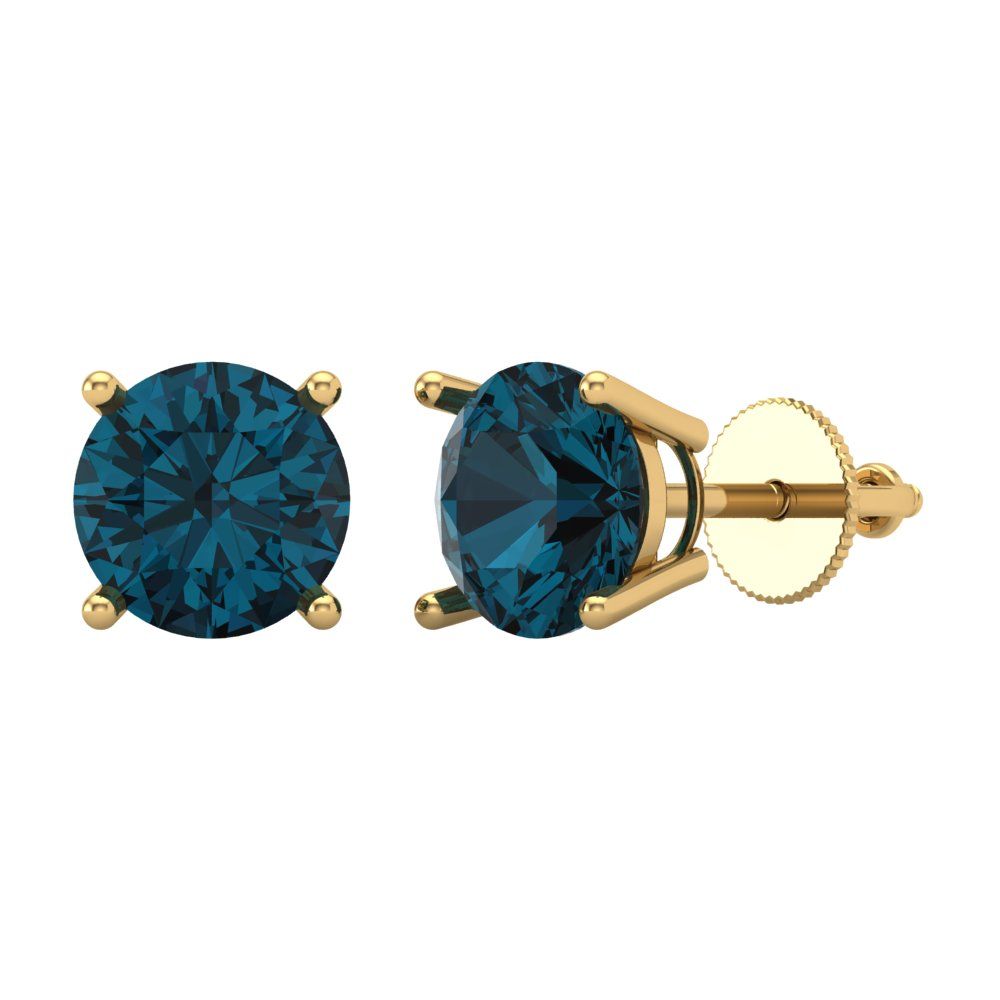 4 ctw London Blue Topaz Studs Earrings | 8.0mm Round Cut White Gold Screw back | December Birthstone