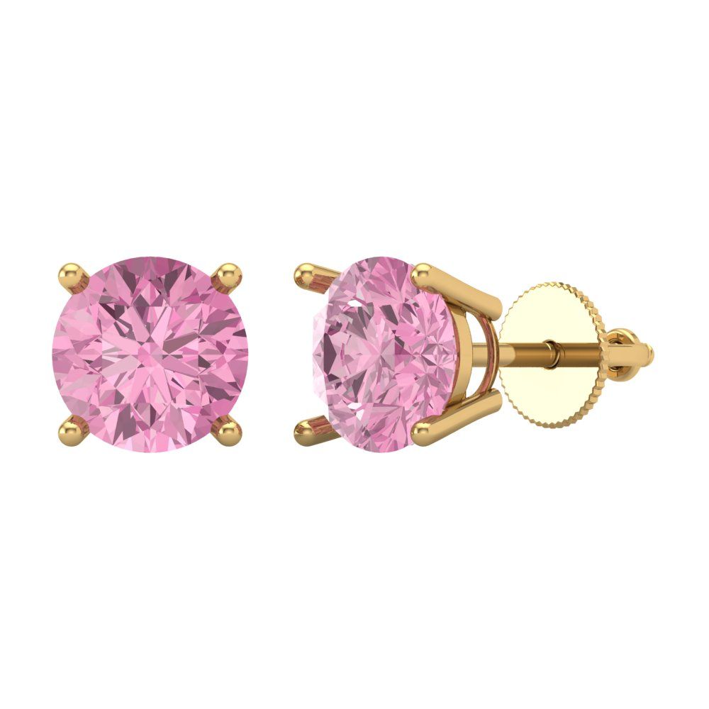 4 ctw Pink Zirconia Studs Earrings | 8.0mm Round Cut White Gold Screw back | April Birthstone