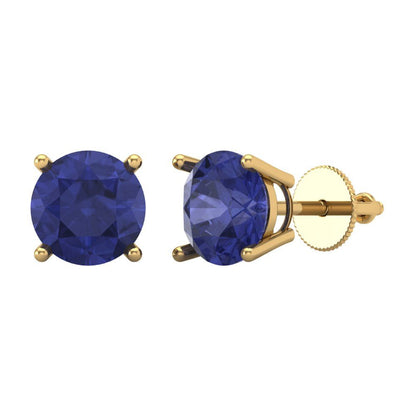 4 ctw Tanzanite Studs Earrings | 8.0mm Round Cut White Gold Screw back | December Birthstone