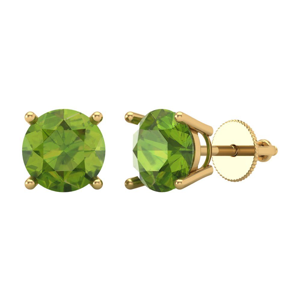 4 ctw Peridot Studs Earrings | 8.0mm Round Cut White Gold Screw back | August Birthstone