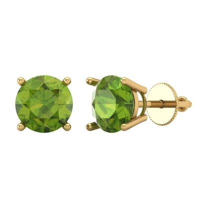 4 ctw Peridot Studs Earrings | 8.0mm Round Cut White Gold Screw back | August Birthstone