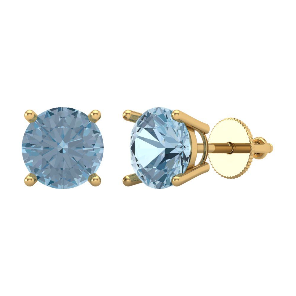 4 ctw Swiss Blue Topaz Studs Earrings | 8.0mm Round Cut White Gold Screw back | December Birthstone
