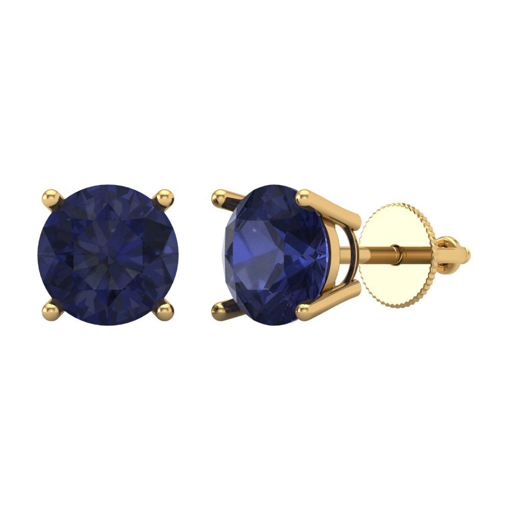 4 ctw Blue Sapphire Studs Earrings | 8.0mm Round Cut White Gold Screw back | September Birthstone