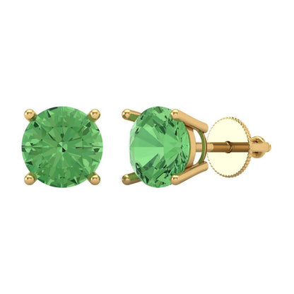 4 ctw Green Zirconia Studs Earrings | 8.0mm Round Cut White Gold Screw back | April Birthstone