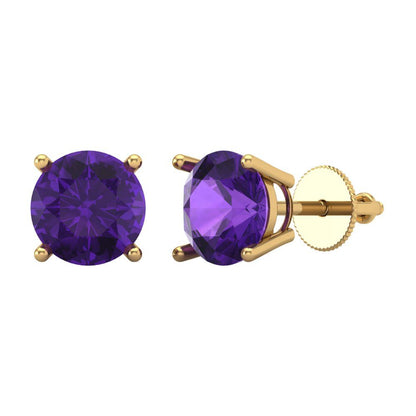4cttw Amethyst Gold-Plated 925 Silver Screw Back Stud Earrings