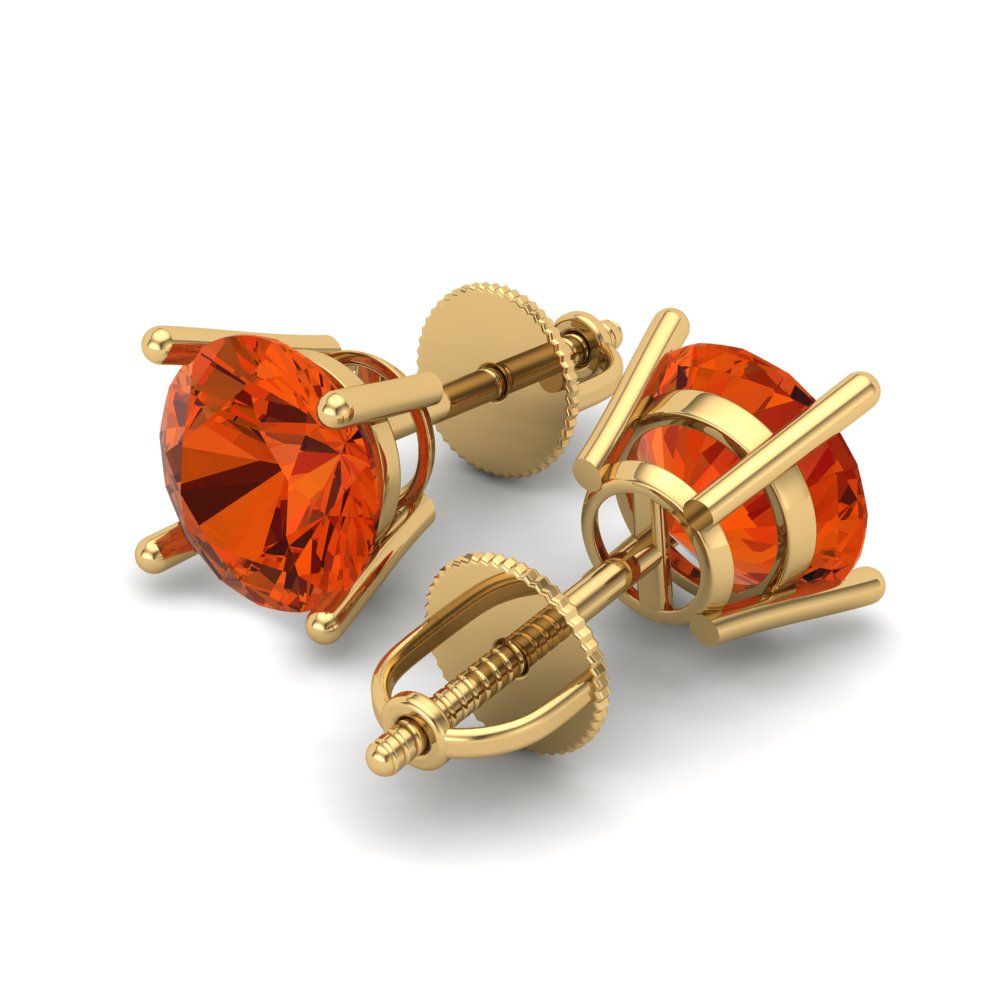 4 ctw Red Zirconia Studs Earrings | 8.0mm Round Cut White Gold Screw back | April Birthstone