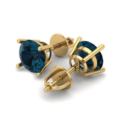 4 ctw London Blue Topaz Studs Earrings | 8.0mm Round Cut White Gold Screw back | December Birthstone
