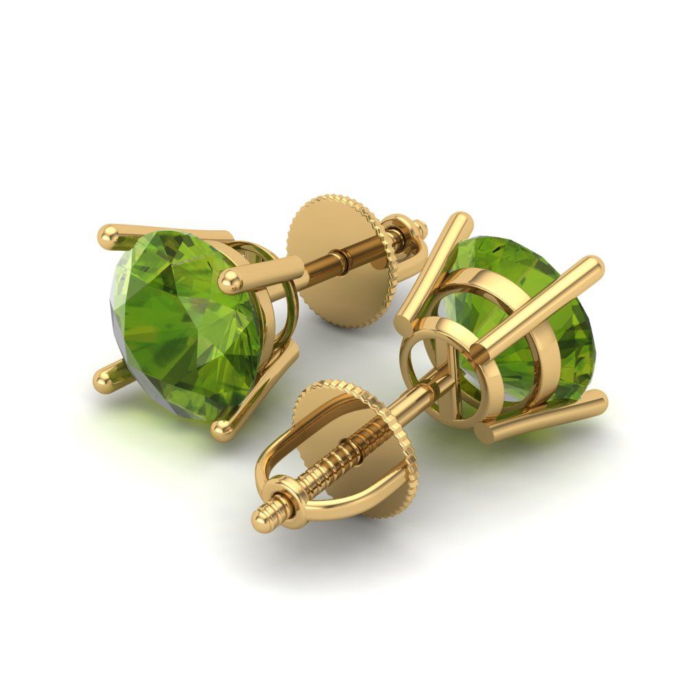 4 ctw Peridot Studs Earrings | 8.0mm Round Cut White Gold Screw back | August Birthstone