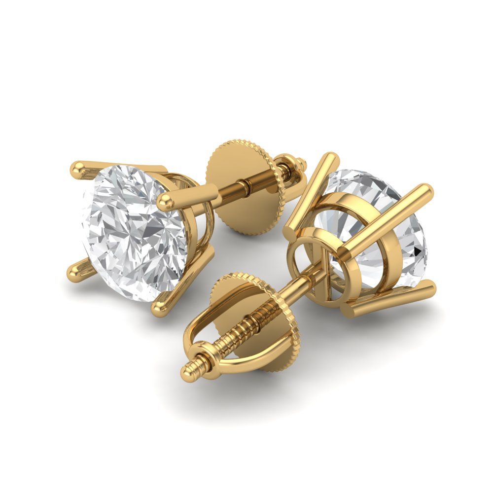 4 ctw Zirconia Diamond Studs Earrings | 8.0mm Round Cut White Gold Screw back | April Birthstone