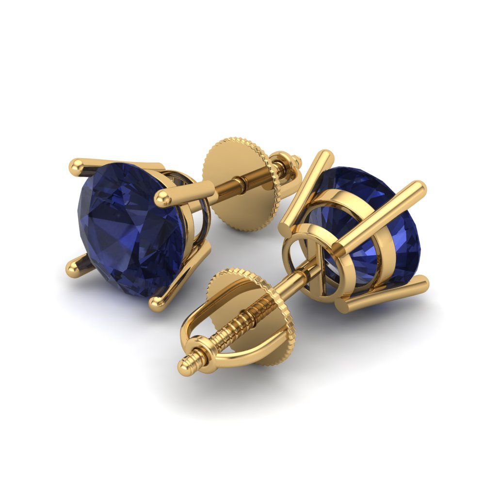 4 ctw Blue Sapphire Studs Earrings | 8.0mm Round Cut White Gold Screw back | September Birthstone