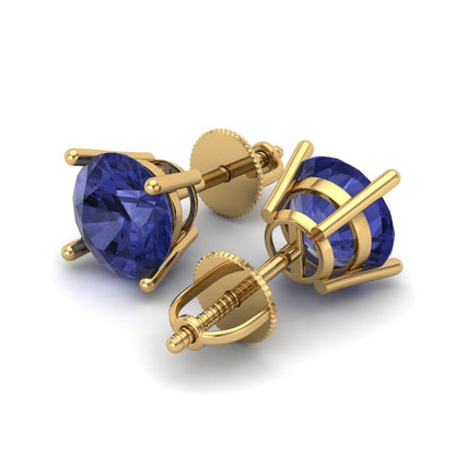 4 ctw Tanzanite Studs Earrings | 8.0mm Round Cut White Gold Screw back | December Birthstone