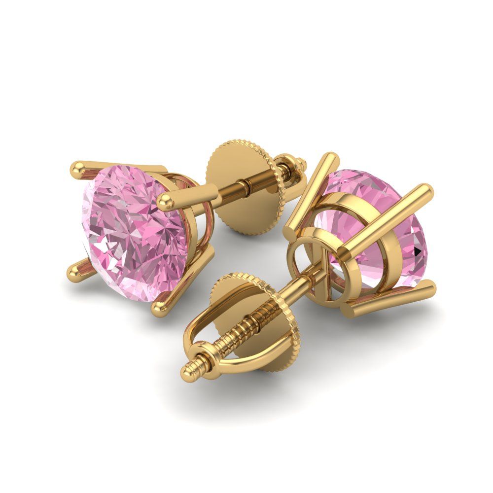 4 ctw Pink Zirconia Studs Earrings | 8.0mm Round Cut White Gold Screw back | April Birthstone