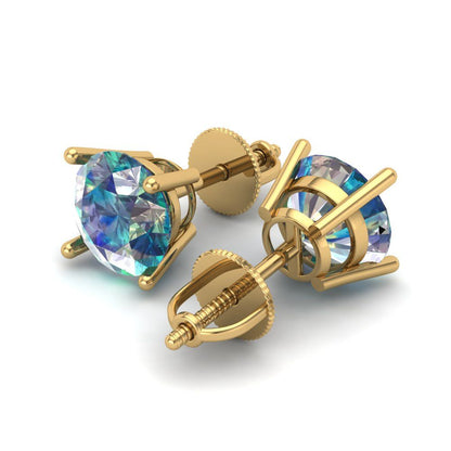4 ctw Blue Moissanite Studs Earrings | 8.0mm Round Cut White Gold Screw back | April Birthstone