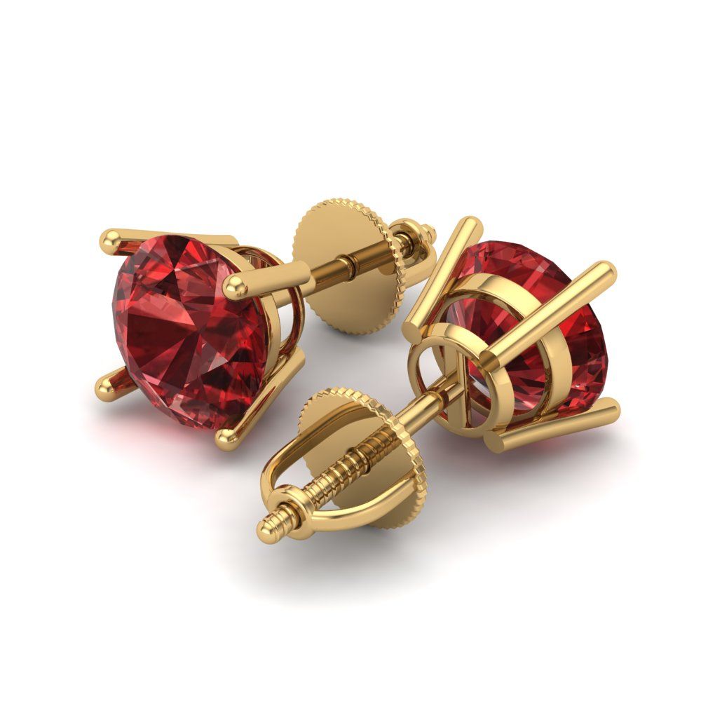 4 ctw Garnet Studs Earrings | 8.0mm Round Cut White Gold Screw back | January Birthstone